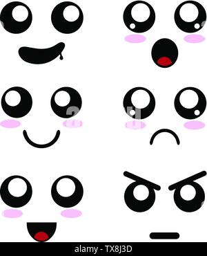 Eingestellt von Cartoon Gesichter Ausdrücken. Emoticons in Anime Stil. Vector Illustration von Emotionen für Ihr Design. Stock Vektor
