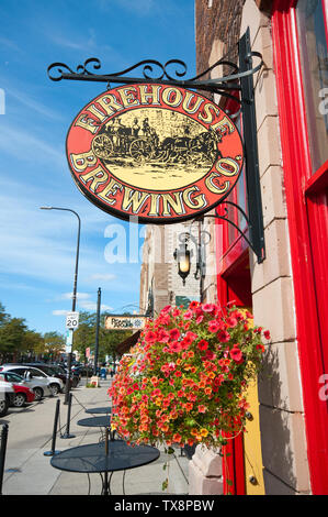 Zeichen der Firehouse Brewing Company Bar und Restaurant in Rapid City, County Pennington, South Dakota, USA (in der historischen Stätte von Fire Dept) Stockfoto