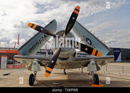 Paris-Le Bourget, Frankreich. 23. Juni 2019. Anzeige der Douglas AD-4 N Skyraider am letzten Tag der 53. International Paris Air Show, Frankreich. Stockfoto