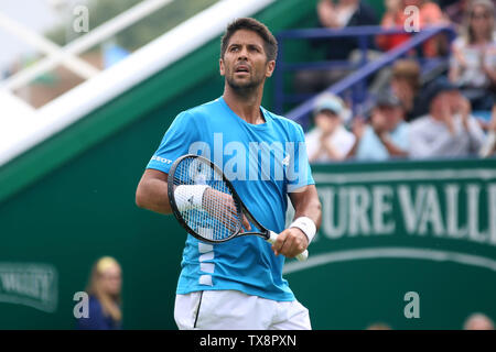 Eastbourne, Großbritannien. 24. Juni, 2019. Fernando Verdasco Spanien reagiert während seiner Männer singles Match gegen John millman von Australien an der Natur Tal International Eastbourne 2019, International Tennis, in Devonshire Park in Eastbourne am Montag, den 24. Juni 2019. Bitte beachten Sie die redaktionelle Nutzung nur. pic von Tom Smeeth/Andrew Orchard sport Fotografie./Alamy Live News Credit: Andrew Orchard sport Fotografie/Alamy leben Nachrichten Stockfoto