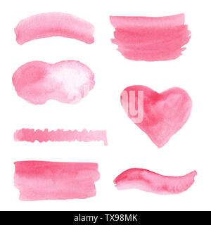 Freehand Aquarelle abstrakte handgezeichnete Abbildung. Von Hand bemalt minimalistischen Zeichnung Sammlung. Wisch, Wisch Raster abstrakter Kunst. Hell rosa Gr Stockfoto