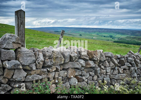 Auf der Suche nach Süden über nidderdale an einem düsteren und stark bewölkten Tag. N Yorkshire. 17/06/19. Stockfoto