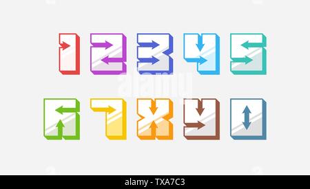 Zahlen bunten 3d-Vintage Style mit Pfeilen trendy Typografie bestehend aus 1 2 3 4 5 6 7 8 9 0 Poster Design oder Grußkarte. Vektor Stock Vektor