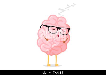 Cute cartoon Smart menschlichen Gehirn mit Brille Entspannung. Zentralen Nervensystems schlafen Orgel lustig Vector Illustration Stock Vektor