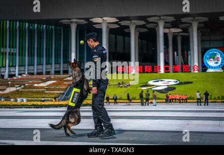 Tägliches Training von Polizei und die Polizisten in Polizeistationen der Shanghai National Convention und Exhibition Centre Stockfoto