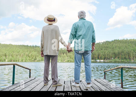 Ansicht der Rückseite des erholsamen senior Paar ihre Einsamkeit genießen. Stockfoto