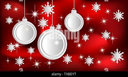 3D Christmas Vector Illustration mit Schneeflocken, Sterne und Ornamente. Stock Vektor