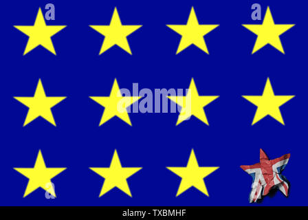 Der zerknitterte Britische Flagge, die Gestaltung der letzten Stern auf der USA-Flagge! Stockfoto