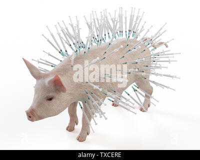 3D-gerenderte Abbildung von Spritzen in einem schweins Stockfoto