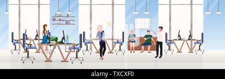 Geschäftsleute, die Büroangestellten erfolgreiche Teamarbeit Konzept fleißige Prozess open space Creative co-working Zentrum moderner Arbeitsplatz Schrankinneren Stock Vektor