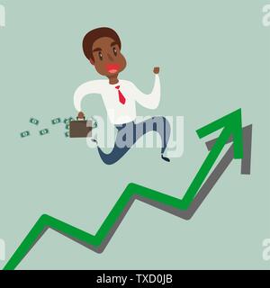 Schwarze afrikanische amerikanische Geschäftsmann mit bis Wachstum Pfeil graph. Stock Vektor