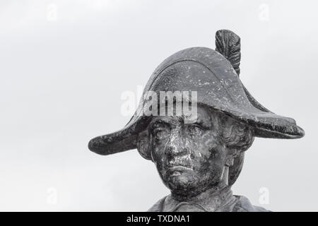 Gisborne, Neuseeland - April 24th, 2017: in der Nähe der Bronze Statue von Captain James Cook, das Bild wurde während an der Spitze der Kaiti H entfernt Stockfoto