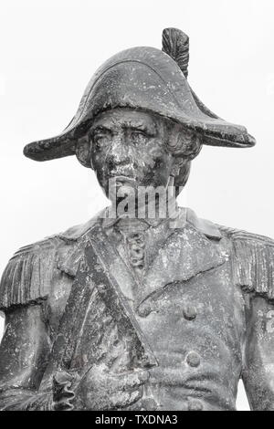 Gisborne, Neuseeland - April 24th, 2017: in der Nähe der Bronze Statue von Captain James Cook, das Bild wurde während an der Spitze der Kaiti H entfernt Stockfoto