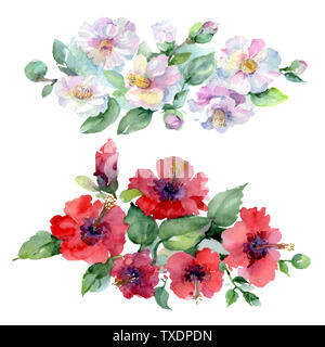 Blumenstrauß Blumen botanischen Blumen. Wild Federblatt wildflower isoliert. Aquarell Hintergrund Abbildung. Aquarell Zeichnung mode Aquarelle Stockfoto