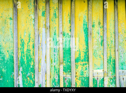 Gelb lackierten Holz Textur Hintergrund. Shabby Chic Stil. Alte ländliche Holzwand, detaillierte Plank foto Textur. Stockfoto