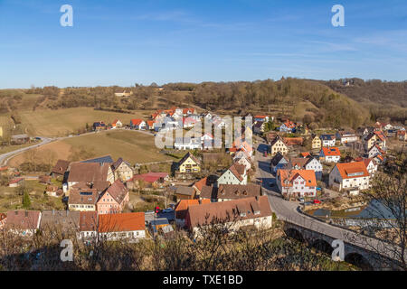 Antenne Landschaft rund um Kirchberg an der Jagst in Süddeutschland im frühen Frühling Stockfoto