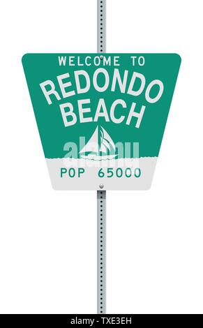 Vector Illustration der Willkommen in Redondo Beach Green Road Sign Stock Vektor