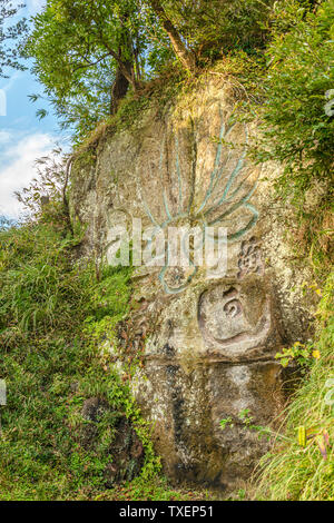 Antike Petroglyphat Kencho-ji Tempel, Kamakura, Japan Stockfoto