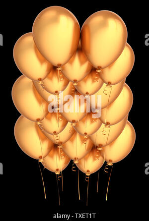 Golden party Ballons fliegen. happy birthday Dekoration Luxus gelb. Gruppe von Helium ballon glänzend. Urlaub, Jubiläum, Feier Symbol. 3d Stockfoto