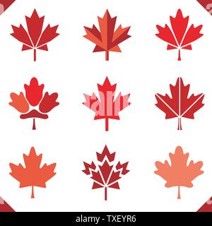 Maple Leaf Symbol rot für Kanada Flag gesetzt der Blätter einfach gruppiert Farbe Stock Vektor