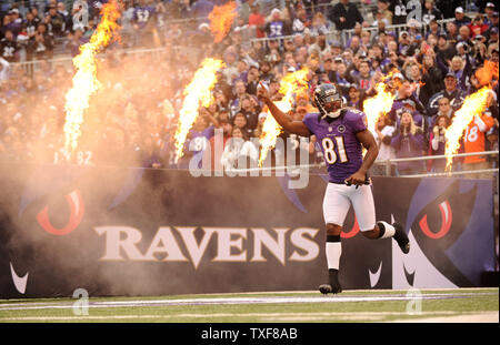 Baltimore Ravens wide receiver Anquan Boldin nimmt das Feld vor ihrem Spiel gegen die Denver Broncos bei M&T Bank Stadium am 16. Dezember 2012. Die Broncos besiegten die Ravens 34-17. UPI/Kevin Dietsch. Stockfoto