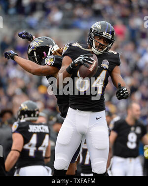 Baltimore Ravens wide receiver Chris Matthews feiert seinen Touchdown Rezeption während der ersten Hälfte eines NFL Football Spiel gegen die Pittsburgh Steelers bei M&T Bank Stadium in Baltimore, Maryland, 27. Dezember 2015. Foto von David Tulis/UPI Stockfoto