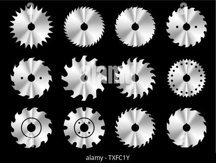 Satz von verschiedenen Kreissägeblätter Stockfoto