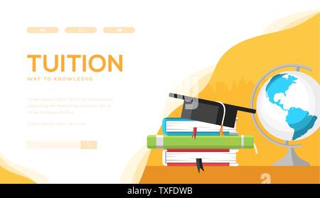 Studiengebühren Vektor landing page Template. Einzelne Lektionen Web Banner Design. Online Education, e-learning Website Homepage. Bachelor, Master Abbildung. Lehrer, Erzieher, Trainer Dienstleistungen Stock Vektor
