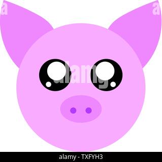 Pink Pig Face isoliert auf weißem Hintergrund. Lustige Nettes Schwein. Vektor Illustation für Ihr Design, Game, Karte. Stock Vektor