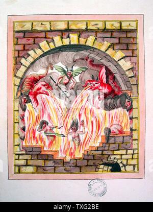 Symbole und Allegorien der Französischen Freimaurerei Darstellung der Hölle um 1780, Aquarell auf Papier (30 cm x 23 cm) Paris, Musée de La Franc-Maçonnerie Stockfoto