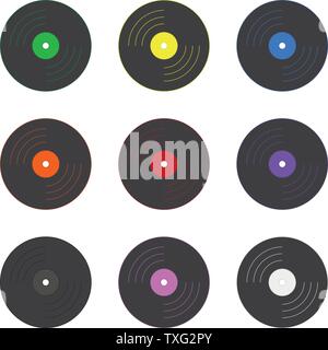Satz farbiger Schallplatten isoliert auf weißem Hintergrund. Urlaub Element. Vector Illustration für Ihr Design, Game, Karte. Stock Vektor