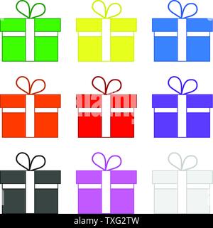 Satz farbiger Geschenke isoliert auf weißem Hintergrund. Urlaub Element. Vector Illustration für Ihr Design, Game, Karte. Stock Vektor