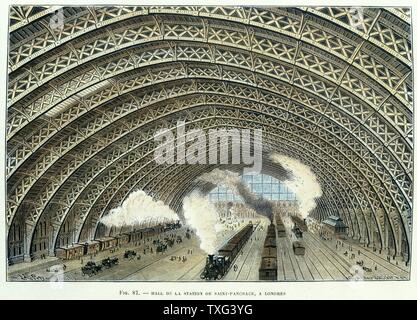 Der Bahnhof St. Pancras in London c 1880. Kupferstich von Ladislaus Eugen Petrovits. Stockfoto