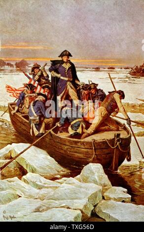 George Washington Überquerung des Delaware River, 25. Dezember 1776 Ein Vorfall im revolutionären Krieg (1775-1783) als George Washington war Oberbefehlshaber der amerikanischen Armee Abbildung Stockfoto