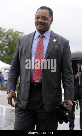 Jesse Jackson kommt an der Trauerfeier für Edward Kennedy am John-F.-Kennedy Presidential Library und Museum in Boston am 28. August 2009. Senator Kennedy, der späte Dienstag Nacht im Alter von 77 Jahren bestanden, werden in Arlington Friedhof morgen begraben nach einer Trauerfeier in Boston. UPI/Kevin Dietsch. Stockfoto