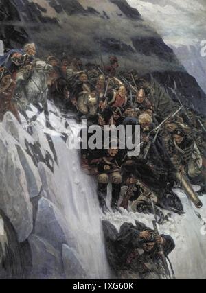 Wassilij Iwanowitsch Surikow russische Schule russische Truppen unter Suworow über die Alpen 1799 Öl auf Leinwand Stockfoto