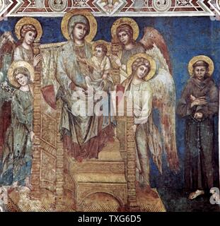 Cenni di Pepo genannt Cimabue (1240-1302) Italienische Schule Thronende Madonna mit dem Kind, der hl. Franziskus und die vier Engel, in der Kirche San Francesco in Assisi, Italien Stockfoto