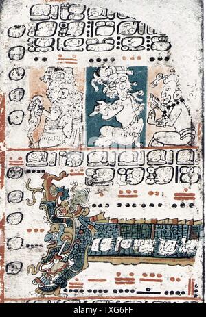 Der Dresdener Codex (Codex Dresdensis) Präkolumbische Maya Buch im 11. oder 12. Jahrhundert, Yucata Stockfoto