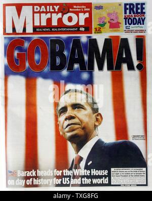 Titelseite der 'Spiegeln' Zeitung 5. November 20008 Leitung Geschichte: Wahl von Barack Obama zum Präsidenten der Vereinigten Staaten Stockfoto