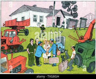 Sowjetische Russische cartoon Satire über staatliche Landwirtschaft Stockfoto