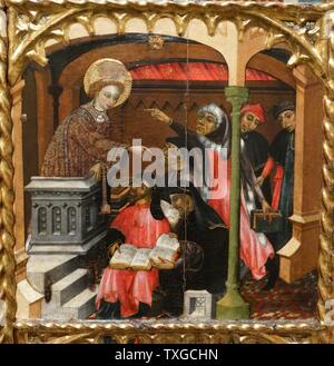 Altarbild Darstellung der Trauer über den toten Leib Christi Joan Mates (1370-1431) gotische katalanischen Malers. Vom 15. Jahrhundert Stockfoto