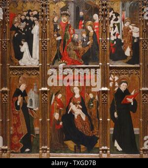 Altarbild der Jungfrau Maria, St. Augustinus und St. Nikolaus von Tolentino. Von Antoine de Lonhy, französischer Miniaturmaler und Glasmaler. Vom 15. Jahrhundert Stockfoto