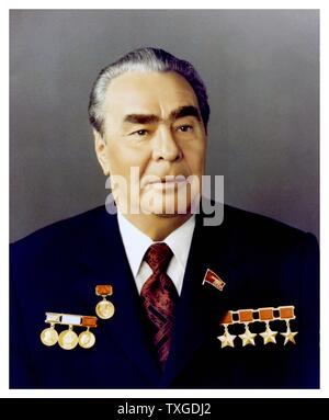 Porträtfotografie von Leonid Brezhnev (1906-1982) der Generalsekretär des Zentralkomitees der kommunistischen Partei der Sowjetunion. Datiert 1964 Stockfoto