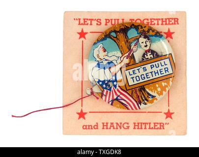 Amerikanischen Krieg-Propaganda-Plakat. Uncle Sam ist dargestellt, Adolf Hitler von einem Ast hängen. Datiert 1943 Stockfoto