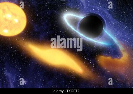 supermassereiche Schwarze Loch im Zentrum einer entfernten Galaxie den Reste Ofa Stern zu verdauen. Stockfoto