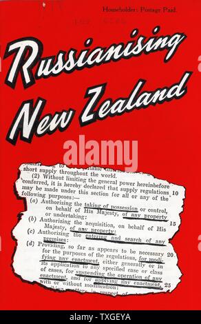 Anti-russischen Propaganda Merkblatt "Russianising New Zealand". Datiert 1943 Stockfoto