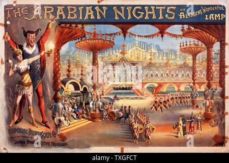 Arabian Nights oder Aladins Wunderlampe. Theater-Plakat für eine spektakuläre Burleske Produktion 1916. Stockfoto