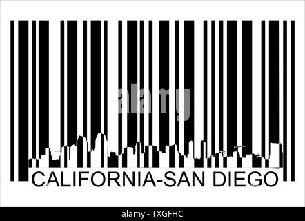 Kalifornien San Diego Barcode. Stadt panorama Vektor Stock Vektor