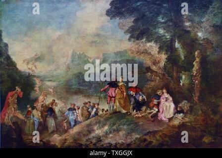 Gemälde mit dem Titel "Einschiffung für Cythera" des französischen Malers Jean-Antoine Watteau (1684-1721). Vom 18. Jahrhundert Stockfoto