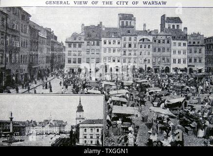 Antiker Druck der polnischen Hauptstadt Warschau. Datiert 1915 Stockfoto